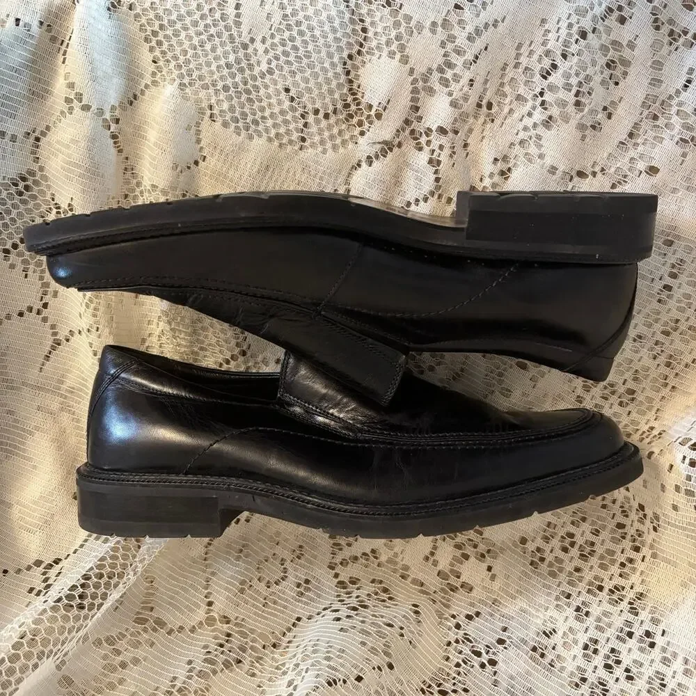 Johnston & Murphy Men's Size 43 M (9.5-10) Black Leather Square Toe Loafer Shoes